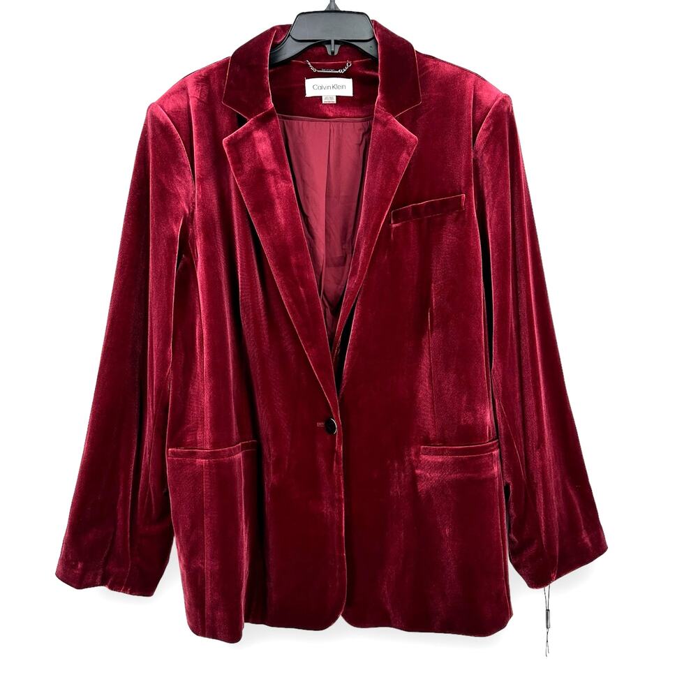 Calvin Klein Women's Velvet Blazer Jacket - Burgundy